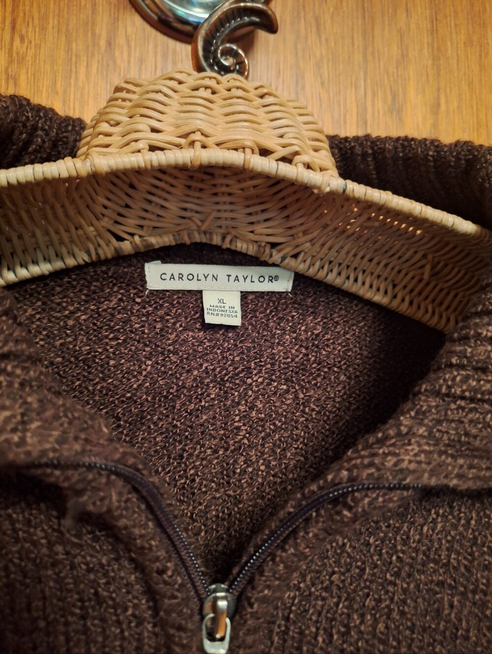 Carolyn Taylor Full Zip Brown Cardigan sweater ladies XL Preppy Academia Comfy - Picture 2 of 5